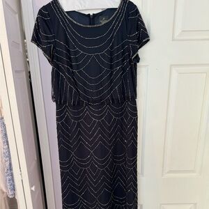 Adrianna Papell Women’s Short Sleeve Blouson Beaded Gown